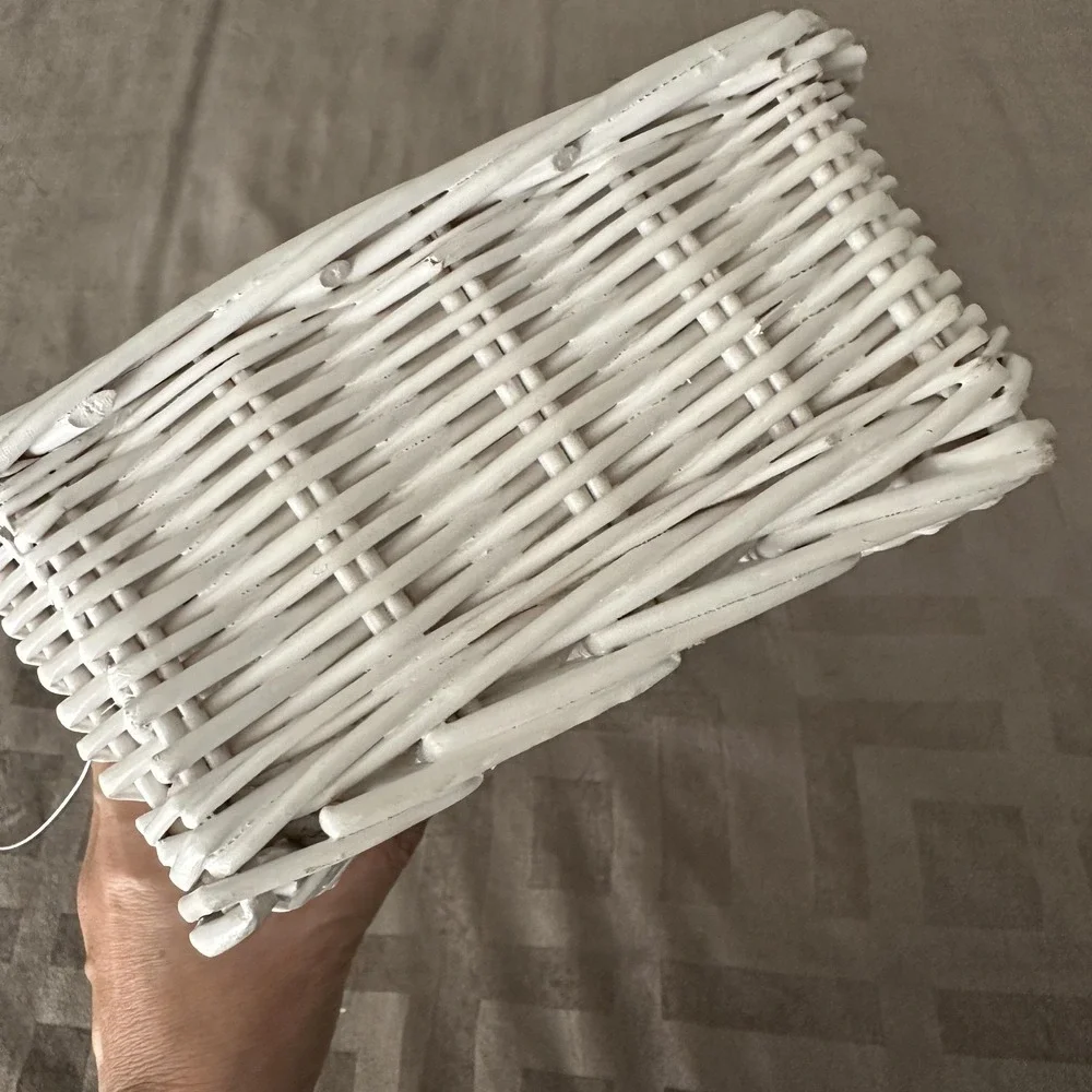 White Wicker Rectangular Basket 17 Inch Farmhouse‎ Table Centerpiece Organizer